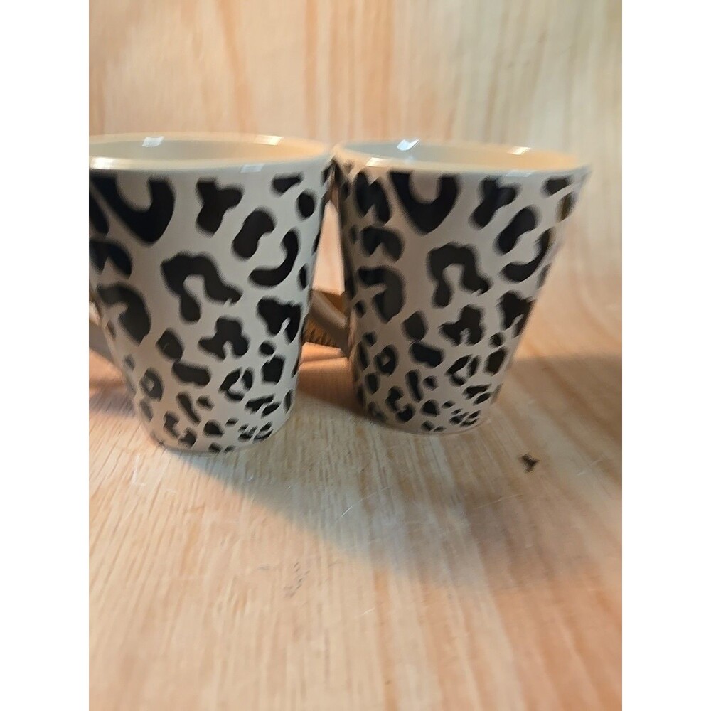 NEW Leopard Print Coffee Mug 11-oz SET OF 2 BROWN BLACK